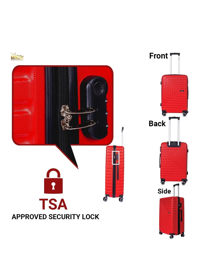 MNUK Pilgrimage Checked Luggage | Hardside Soft Handle Trolley with TSA Lock |Double 360° 4 Wheeler| Large-28 Inch, Red