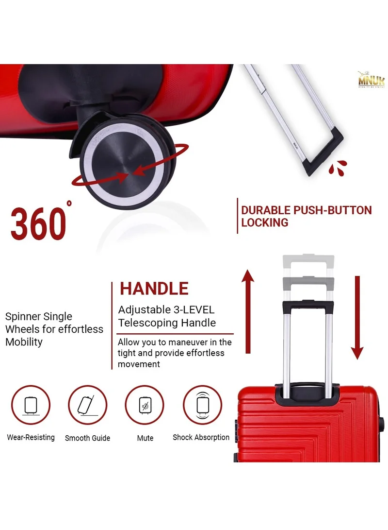 MNUK Pilgrimage Checked Luggage | Hardside Soft Handle Trolley with TSA Lock |Double 360° 4 Wheeler| Large-28 Inch, Red