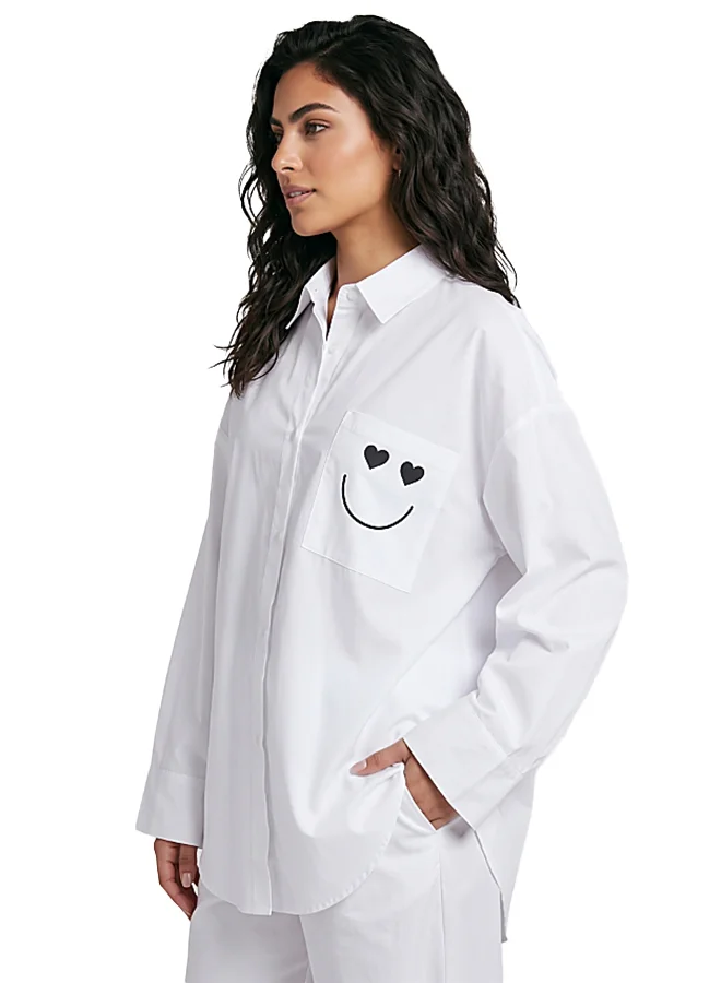 F5 OVERSIZED POPLIN SHIRT WITH SMILEY GRAPHIC SHIRT