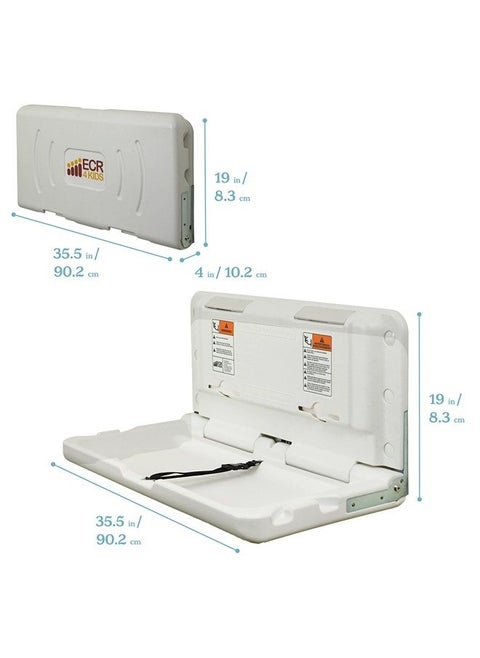 ELR-18004 Wall-Mounted Baby Changing Station, Horizontal Fold-Down Diaper Change Table with Safety Straps for Commercial Bathrooms, ADA and ANSI Compliant, Free Replacement Straps, White Gran