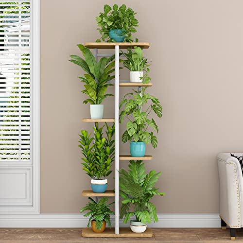 LINZINAR Plant Stand 6 Tier 7 Potted Multiple Flower Pot Holder Shelf Indoor Outdoor Planter Display Shelving for Patio Garden Corner Balcony Living Room (6 Tier-7 Potted, White) - Image 2