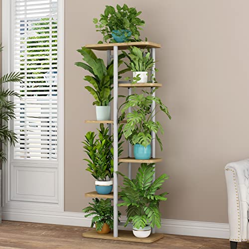 LINZINAR Plant Stand 6 Tier 7 Potted Multiple Flower Pot Holder Shelf Indoor Outdoor Planter Display Shelving for Patio Garden Corner Balcony Living Room (6 Tier-7 Potted, White) - Image 3