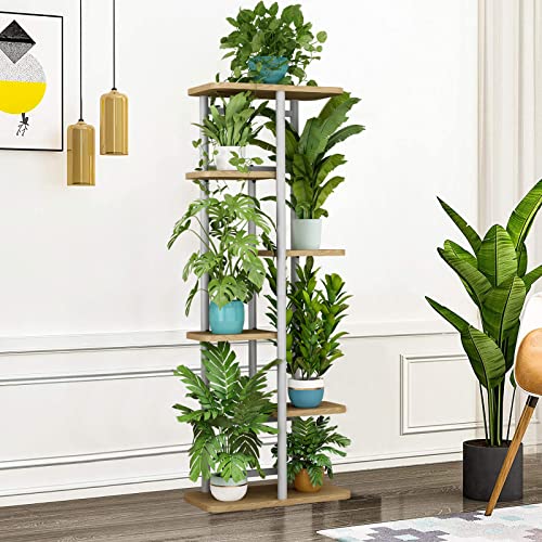 LINZINAR Plant Stand 6 Tier 7 Potted Multiple Flower Pot Holder Shelf Indoor Outdoor Planter Display Shelving for Patio Garden Corner Balcony Living Room (6 Tier-7 Potted, White) - Image 4