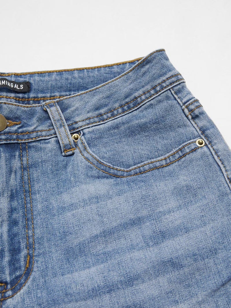Flamingals Women's Bell Bottom Jeans Flared Ripped Stretchy Mid Rise Cut Out Distressed Denim Bootcut Jeans Mid Blue M - Image 4