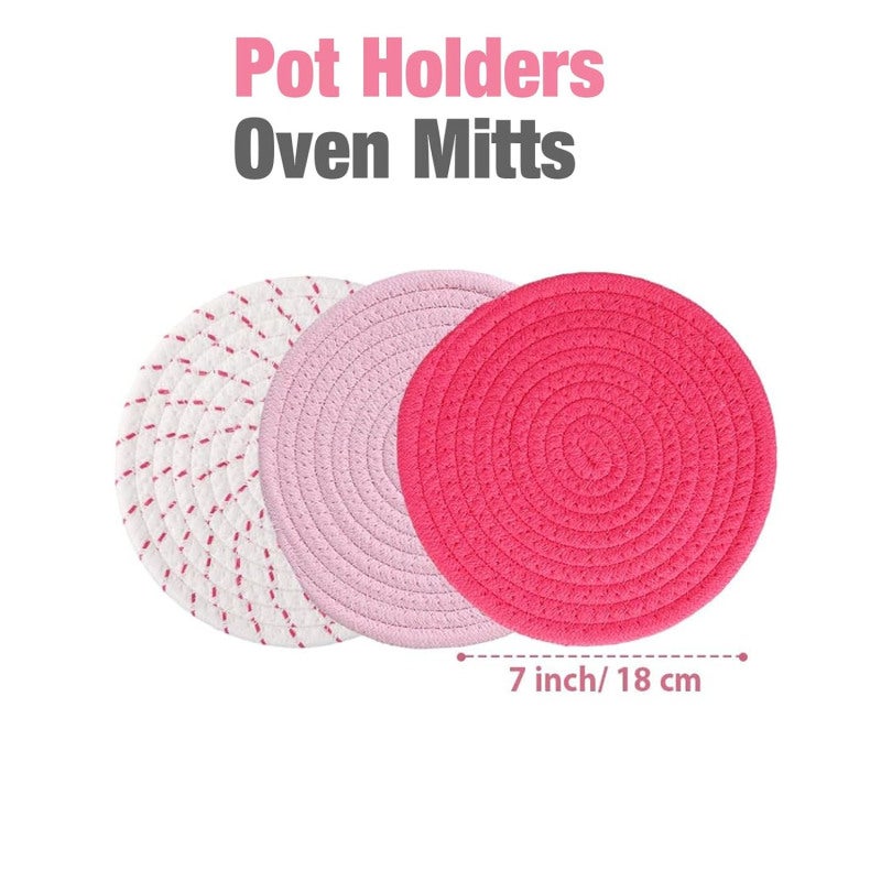 Oven Mitts 7-Piece Set Heat-Resistant Rubber Cotton - Pocketed Grip Design Pot Holders for Home Kitchen Cooking Baking Serving - Image 2