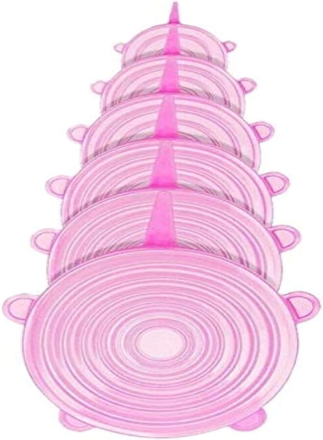 No-Branded Lid 4 Color Silicone Reusable Stretch Wraps Bowl Cover Fresh Keeping Lid Film Kitchen Accessories JFCUICAN (Color : Pink, Number of Pcs : 6Pcs)