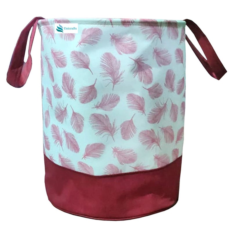 Unicrafts Leaf Design Laundry Bag 45 L Durable and Collapsible Laundry storage Bag with Side Handles Clothes Toys Storage Foldable Laundry Basket for Dirty Clothes Pack of 2 Pc Maroon - Image 1