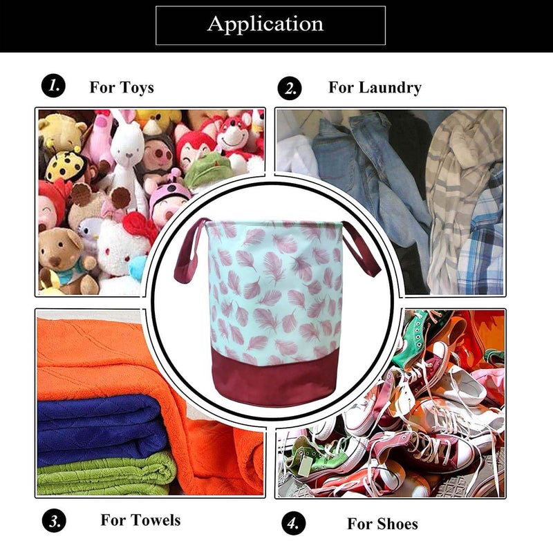 Unicrafts Leaf Design Laundry Bag 45 L Durable and Collapsible Laundry storage Bag with Side Handles Clothes Toys Storage Foldable Laundry Basket for Dirty Clothes Pack of 2 Pc Maroon - Image 3