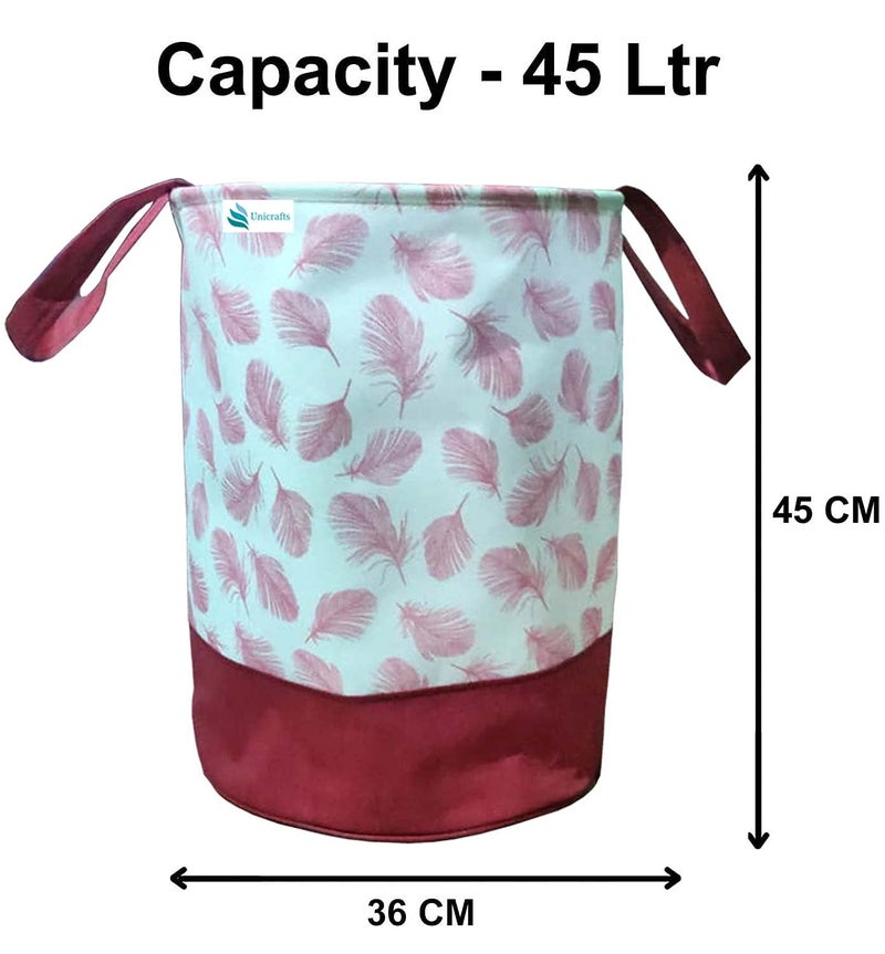 Unicrafts Leaf Design Laundry Bag 45 L Durable and Collapsible Laundry storage Bag with Side Handles Clothes Toys Storage Foldable Laundry Basket for Dirty Clothes Pack of 2 Pc Maroon - Image 2