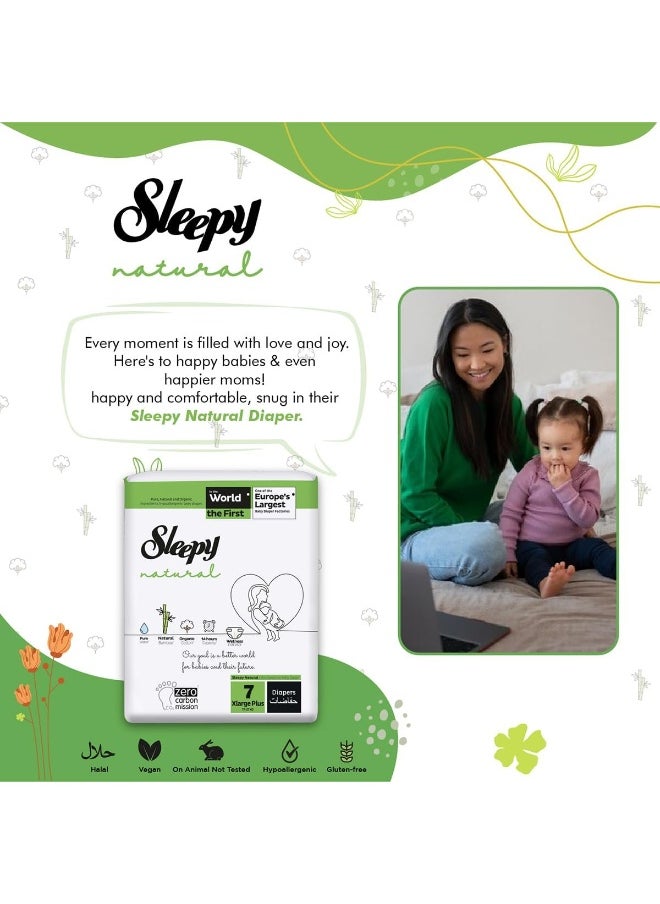 Sleepy - Pack Of 3 Natural Size 7, 3 X 16 Count, 20-30Kg Hypoallergenic Baby Dry Diapers, Organic Cotton, Highly Absorbent, Bamboo Extract, Ultimate Comfort And Dryness, 100% Leakage Protection - Image 1