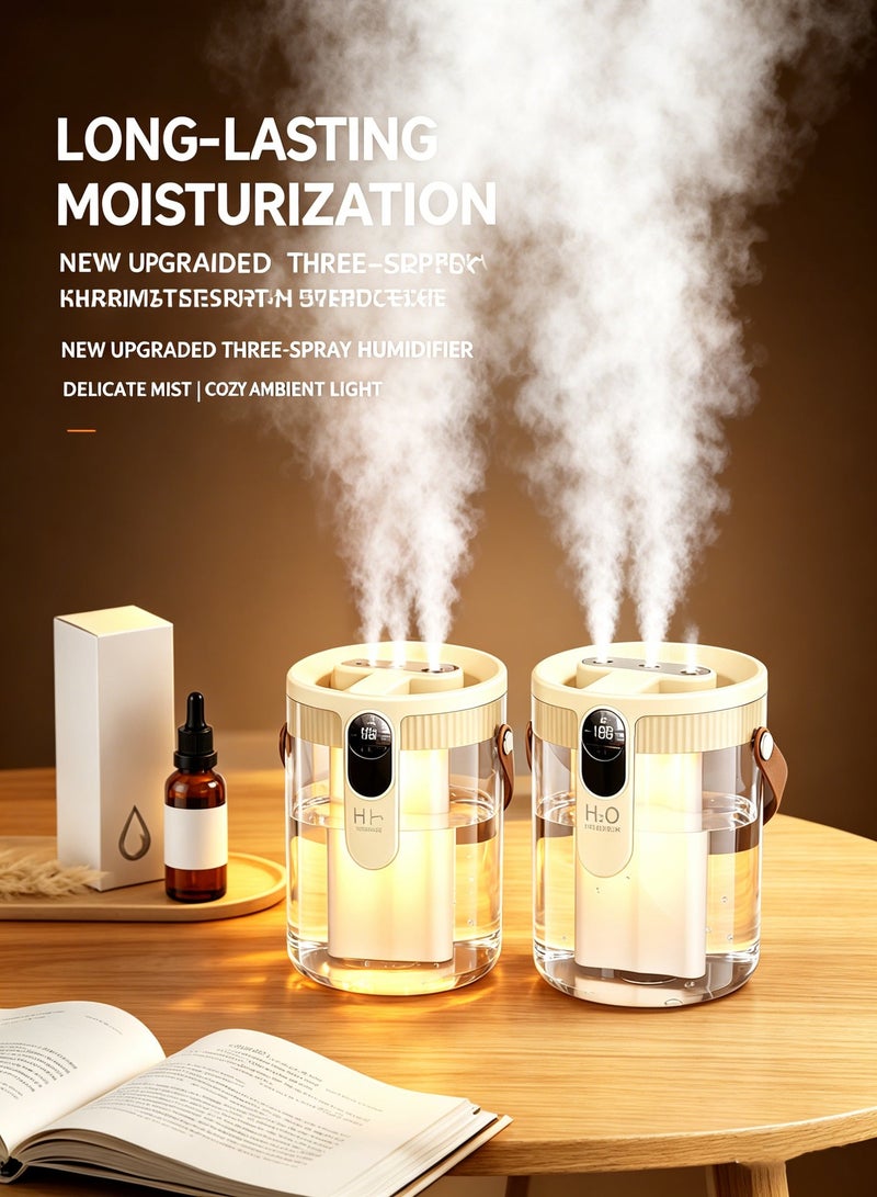 HFN 1.5L Smart Cold Mist Humidifier, Rechargeable Portable Air Humidifier with Bedroom Night Light, 3 Mist Level Settings, Ultra-Quiet Operation, Auto Shut-Off Function. Ideal for Home, Office, Baby Rooms and Plant Care, Beige - Image 4