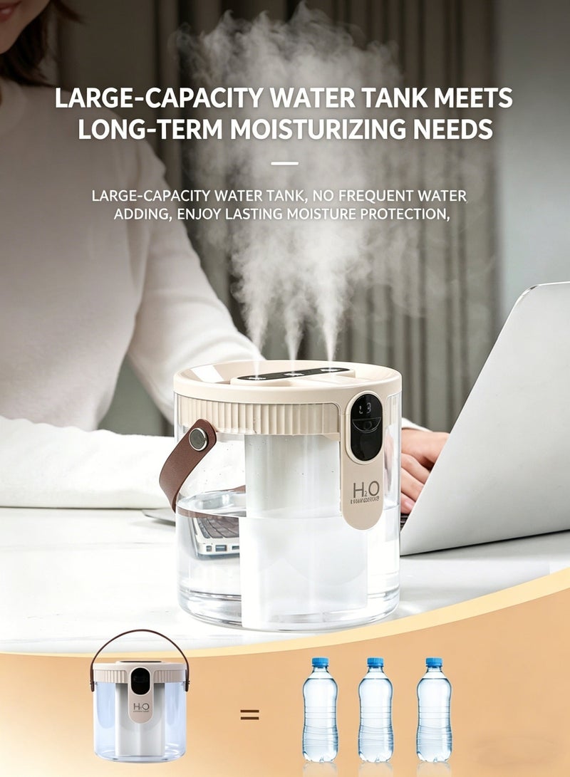 HFN 1.5L Smart Cold Mist Humidifier, Rechargeable Portable Air Humidifier with Bedroom Night Light, 3 Mist Level Settings, Ultra-Quiet Operation, Auto Shut-Off Function. Ideal for Home, Office, Baby Rooms and Plant Care, Beige - Image 3