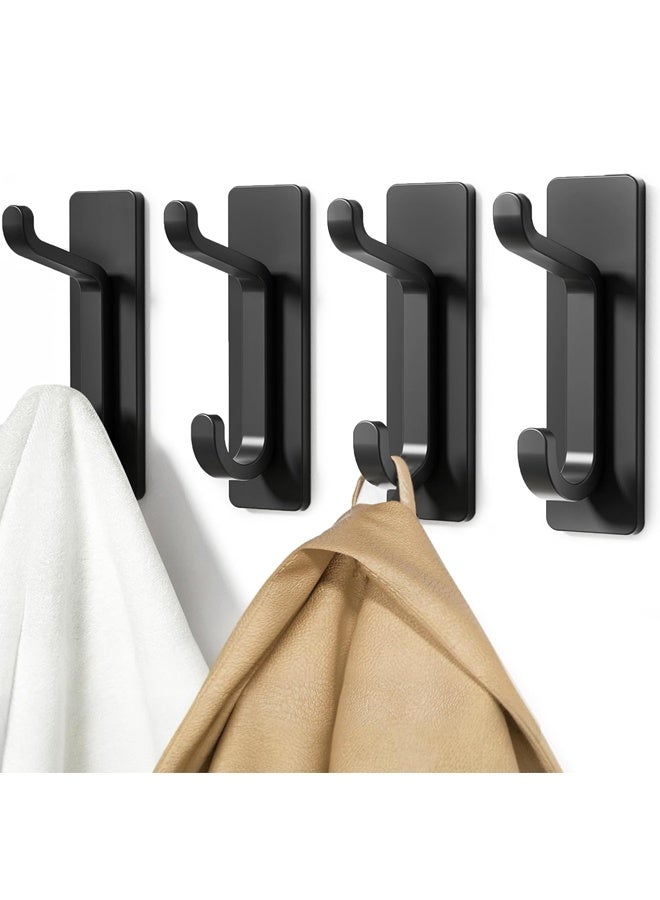 مجموعة من 4 خطافات حائط لاصقة سوداء - خطافات لاصقة تُثبّت على الحائط للملابس، والمناشف، والأردية، والمفاتيح، والحقائب، وحقائب الظهر - Image 1