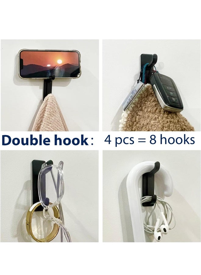 مجموعة من 4 خطافات حائط لاصقة سوداء - خطافات لاصقة تُثبّت على الحائط للملابس، والمناشف، والأردية، والمفاتيح، والحقائب، وحقائب الظهر - Image 3