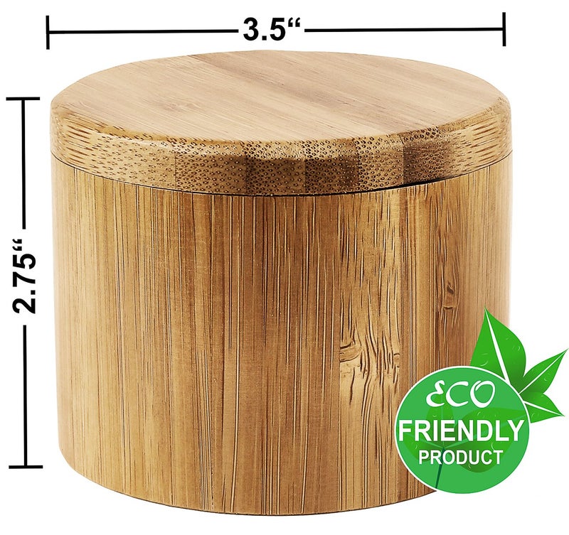 إستلو Estilo Premium Bamboo Salt و Pepper Bowls حاويات التوابل الخشبية مع أغطية دوارة مغناطي - Image 2