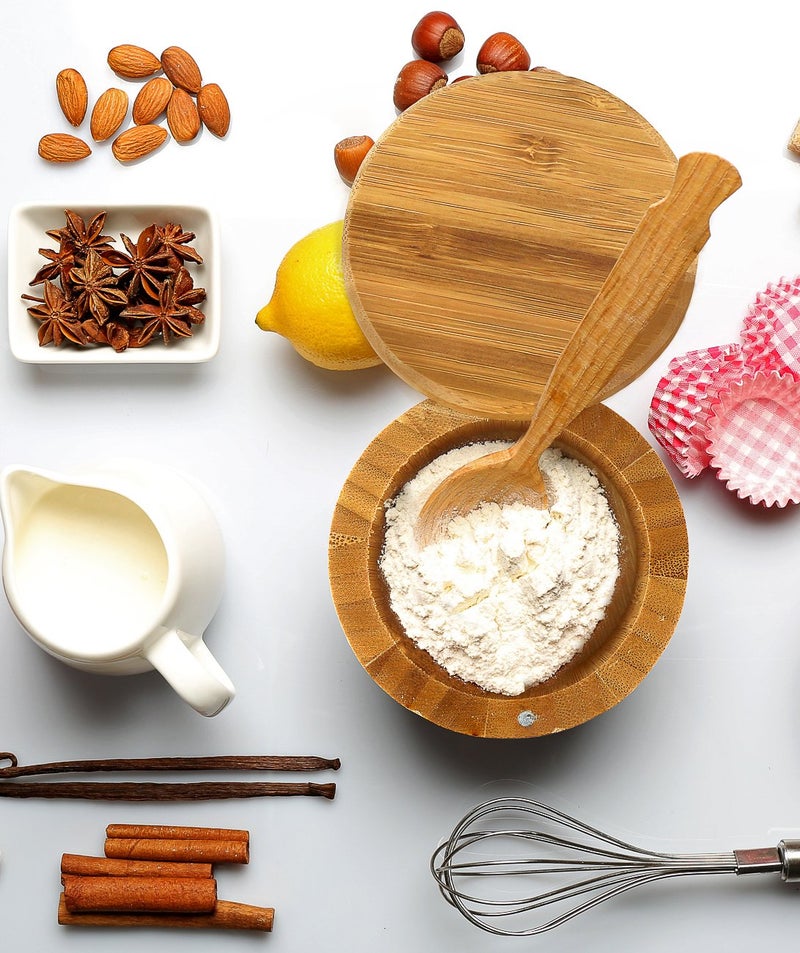 إستلو Estilo Premium Bamboo Salt و Pepper Bowls حاويات التوابل الخشبية مع أغطية دوارة مغناطي - Image 5