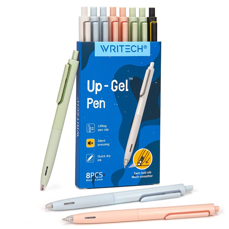 WRITECH Gel Pens Fine Point: 0.5mm No Smear & Smudge Black Ink Pen Click for Journaling Sketching Drawing Notetaking Retractable Extra Finepoint Smooth Writing Silent Pen Set Non Bleed 8ct Up-Gel - Image 1