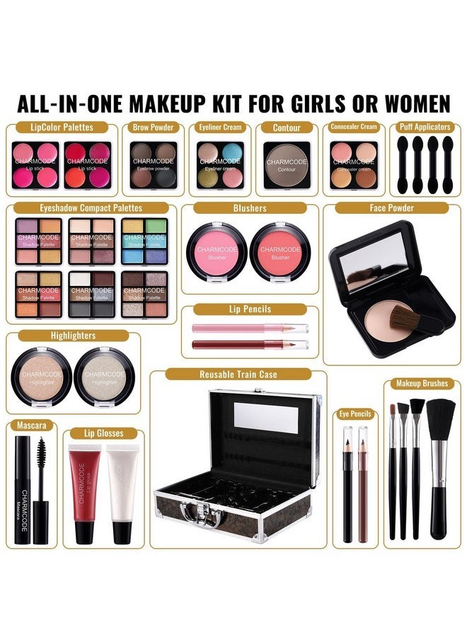 CHARMCODE Makeup Kit for Teen Girls & Women Full Kit, Beauty Train Case with Starter Cosmetics Set, Make Up Valentine's Gift Box with Eyeshadow,Lipgloss,Highlight,Blush,Lip&Eye Pen,Brush & More(GoldenBrown)  - Image 3