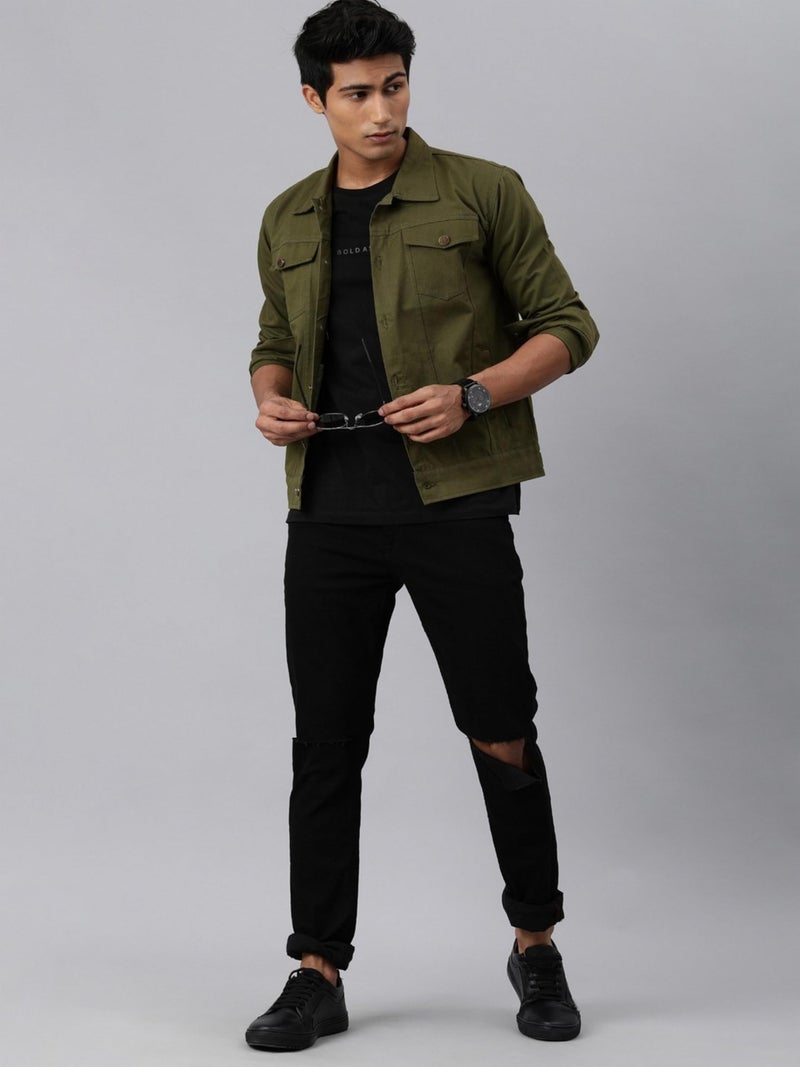 VOGATI Men's Denim Jacket kjt210vogf-m_Olive_M - Image 5