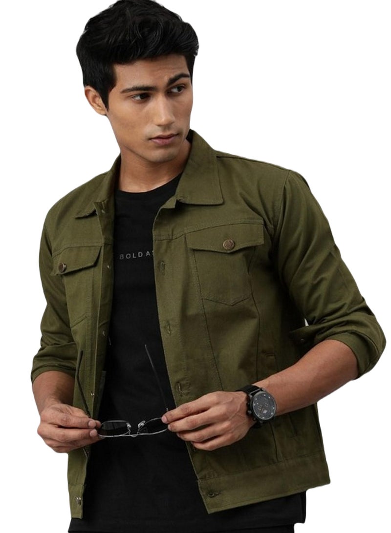 VOGATI Men's Denim Jacket kjt210vogf-m_Olive_M - Image 1