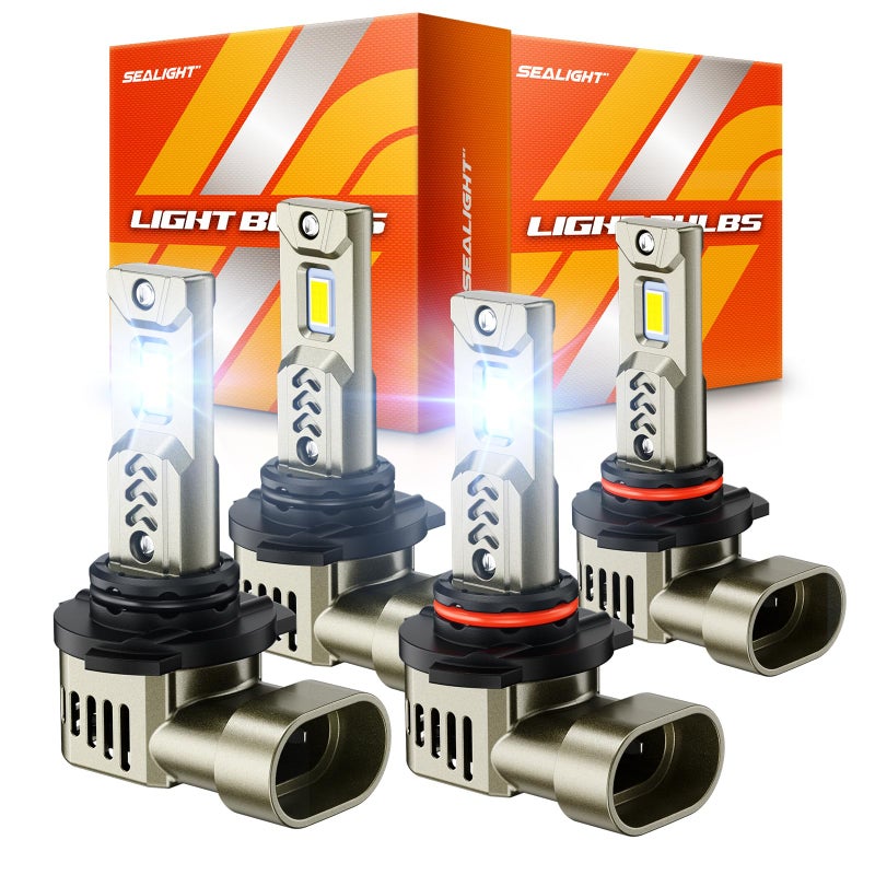 SEALIGHT 9005/HB3 9006/HB4 LED Bulbs Combo, 1000% Super Bright, 1:1 Mini Halogen Size, 10-Year Extended Lifespan with Cooling Fan, 6500K White Canbus Ready Head Light, Plug-N-Play, Pack of 4 - Image 1