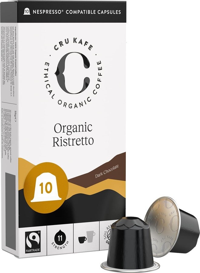 Cru Kafe Ristretto USDA Organic Espresso Coffee Capsules (10 Pods) Fairtrade Coffee Pods Compatible with Nespresso Original Line and Pixie Machines - Image 1