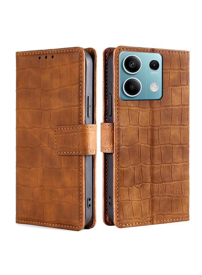 Green Tiger For Xiaomi Redmi Note 13 4G Skin Feel Crocodile Magnetic Clasp Leather Phone Case(Brown)