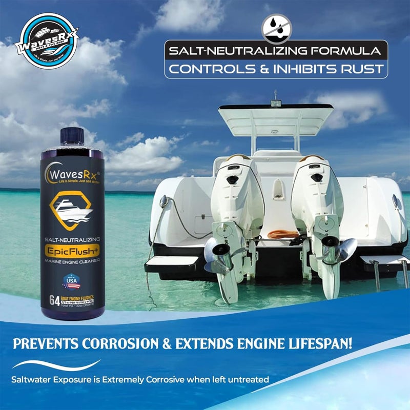 WAVESRX Salt-Neutralizing Boat & Jet Ski Motor Flush + Protectant (EpicFlush+) | Marine Engine Cleaner | Removes Salt for Boats | Protective Coating - Prevents Salt Buildup & Corrosion | Engine Flush - Image 2