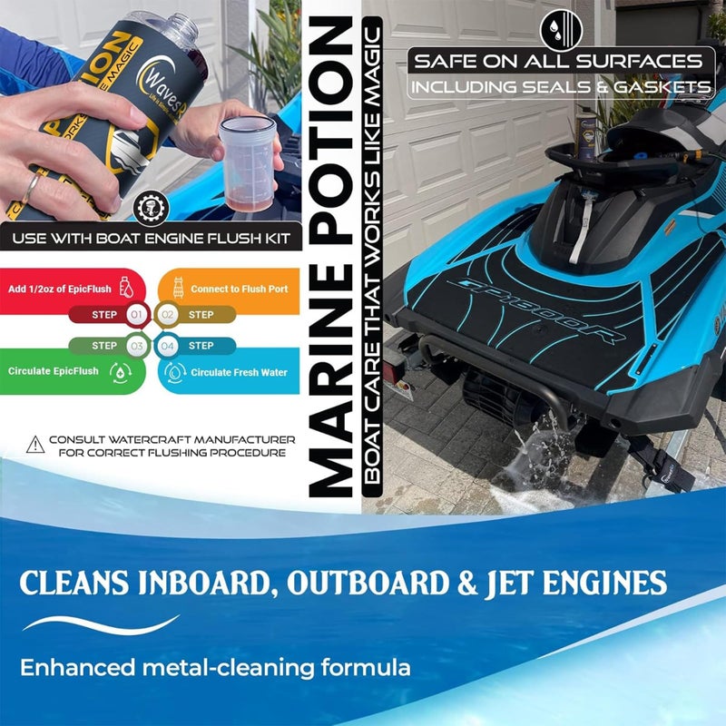 WAVESRX Salt-Neutralizing Boat & Jet Ski Motor Flush + Protectant (EpicFlush+) | Marine Engine Cleaner | Removes Salt for Boats | Protective Coating - Prevents Salt Buildup & Corrosion | Engine Flush - Image 5