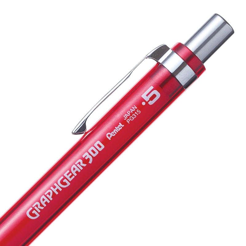 Pentel قلم رصاص ميكانيكي بنتل جراف جير 300، علبة من 12 قلم رصاص، أحمر، 0.5 مم - Image 5