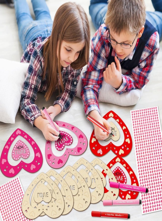 BeYumi DIY Wooden Heart Craft - 24Pcs Mother's Day DIY Wooden Heart Craft Kit for Kids Make Your Own Thankful Love Heart Ornament Gift with Gem Sticker School Classroom Art Activity Party Decoration - Image 4