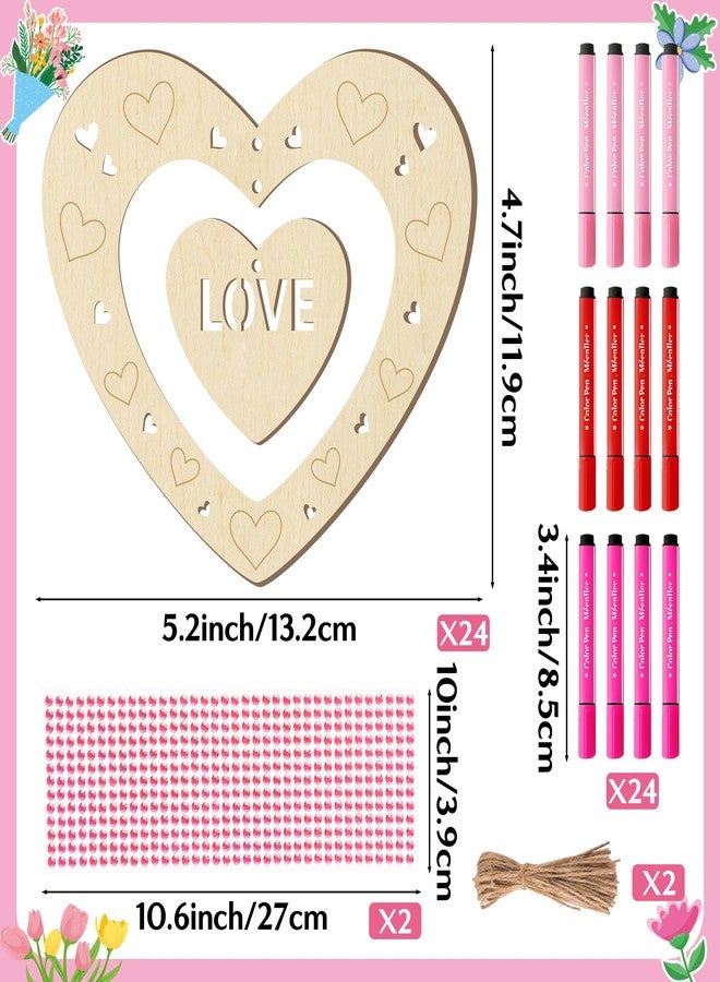 BeYumi DIY Wooden Heart Craft - 24Pcs Mother's Day DIY Wooden Heart Craft Kit for Kids Make Your Own Thankful Love Heart Ornament Gift with Gem Sticker School Classroom Art Activity Party Decoration - Image 2