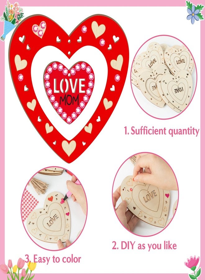 BeYumi DIY Wooden Heart Craft - 24Pcs Mother's Day DIY Wooden Heart Craft Kit for Kids Make Your Own Thankful Love Heart Ornament Gift with Gem Sticker School Classroom Art Activity Party Decoration - Image 3
