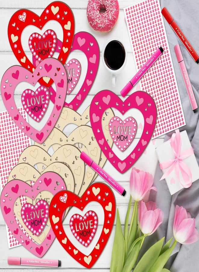 BeYumi DIY Wooden Heart Craft - 24Pcs Mother's Day DIY Wooden Heart Craft Kit for Kids Make Your Own Thankful Love Heart Ornament Gift with Gem Sticker School Classroom Art Activity Party Decoration - Image 5