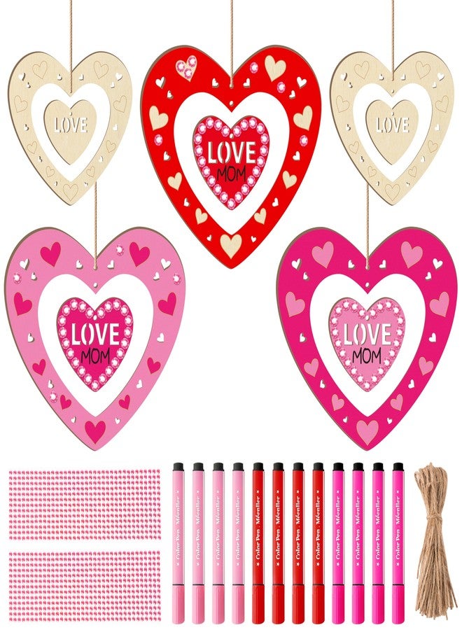 BeYumi DIY Wooden Heart Craft - 24Pcs Mother's Day DIY Wooden Heart Craft Kit for Kids Make Your Own Thankful Love Heart Ornament Gift with Gem Sticker School Classroom Art Activity Party Decoration - Image 1
