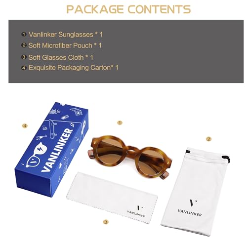 VANLINKER Vintage Round Polarized Sunglasses for Women Men Trendy Shades Retro Circle Sun Glasses VL9743 C7 Tortoise Frame Orange Lenses - Image 5