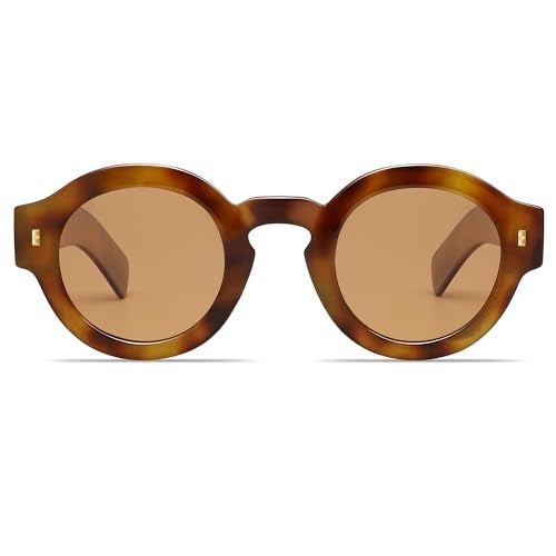 VANLINKER Vintage Round Polarized Sunglasses for Women Men Trendy Shades Retro Circle Sun Glasses VL9743 C7 Tortoise Frame Orange Lenses - Image 1