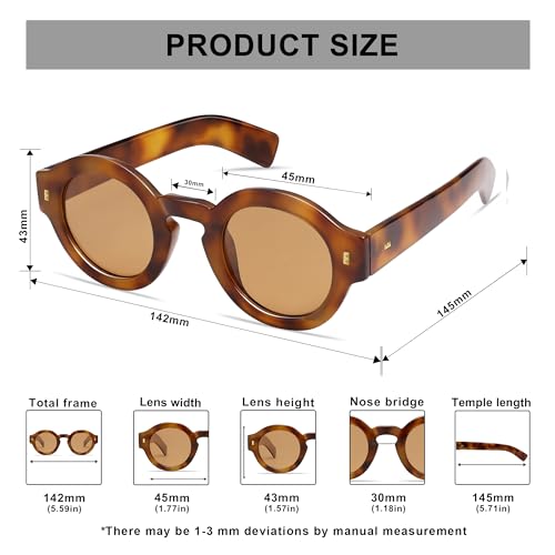 VANLINKER Vintage Round Polarized Sunglasses for Women Men Trendy Shades Retro Circle Sun Glasses VL9743 C7 Tortoise Frame Orange Lenses - Image 4