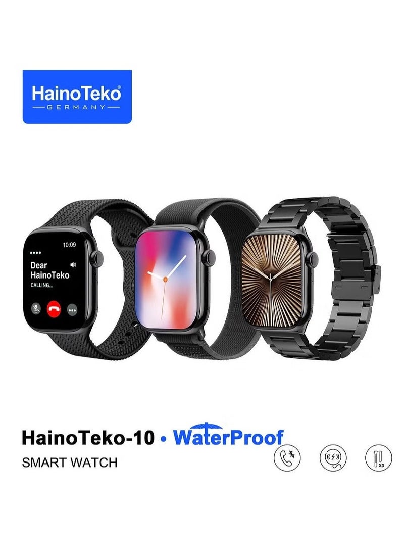 Haino Teko Waterproof Smart Watch with AMOLED Display, Voice Assistant, Social App Integration, and 3 Pairs of Straps – Designed for Men and Boys, Black - Image 1