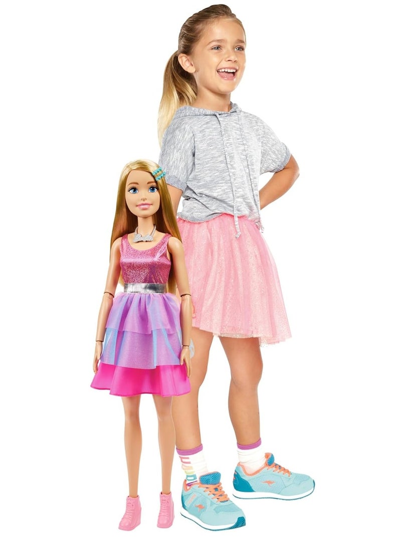 باربي دمية باربي كبيرة، طولها 28 بوصة، شعر أشقر وفستان وردي لامع - Image 1