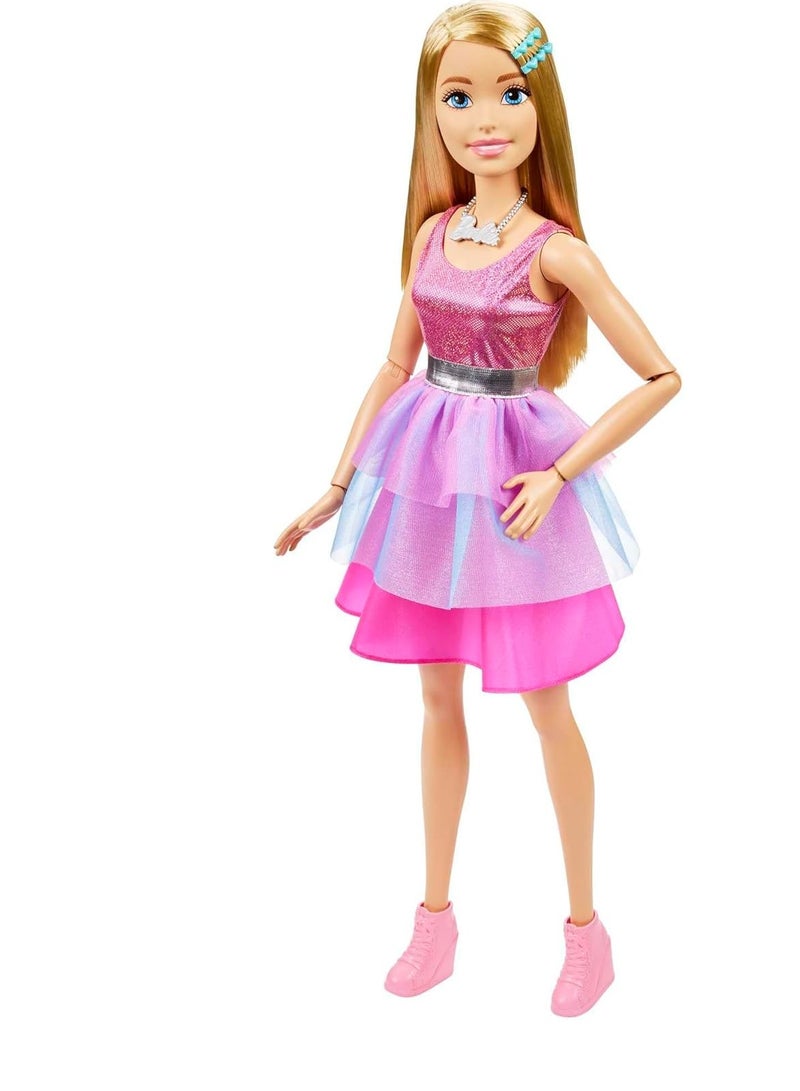 باربي دمية باربي كبيرة، طولها 28 بوصة، شعر أشقر وفستان وردي لامع - Image 3