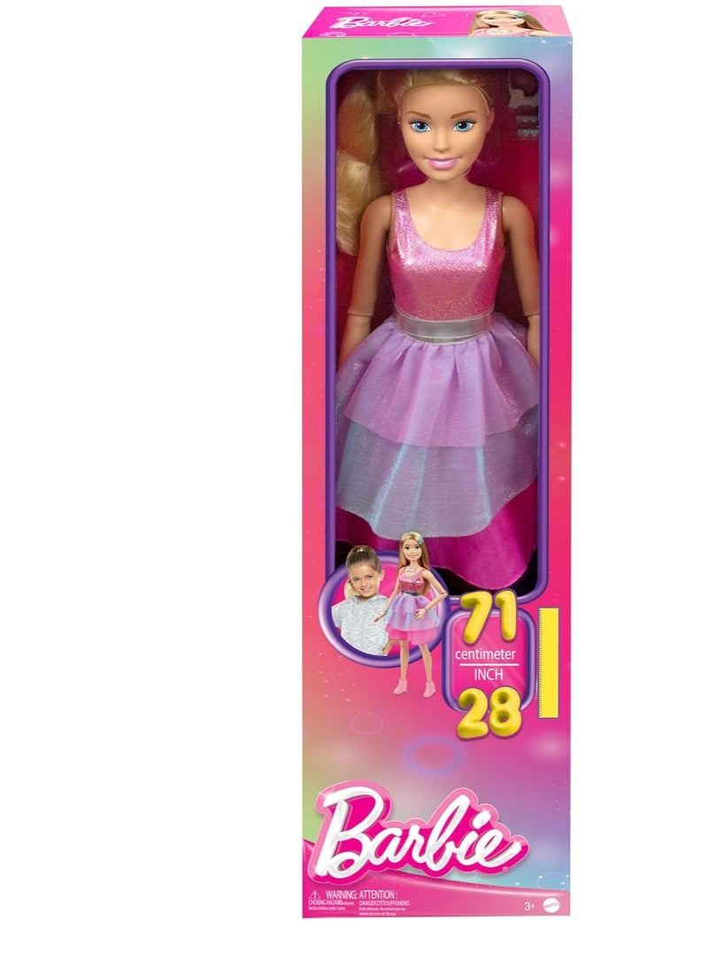 باربي دمية باربي كبيرة، طولها 28 بوصة، شعر أشقر وفستان وردي لامع - Image 4