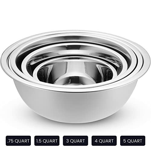 WHYSKO Stainless Steel Mixing Bowl Set, 10 Piece Stainless Steel Mixing Bowls with Lids Set for Food Prep Storage and Serving, Dishwasher Safe for Kitchen Baking Cooking, White - Image 5