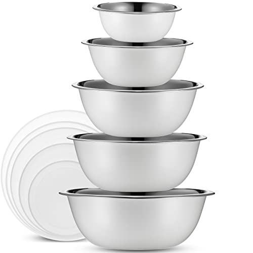 WHYSKO Stainless Steel Mixing Bowl Set, 10 Piece Stainless Steel Mixing Bowls with Lids Set for Food Prep Storage and Serving, Dishwasher Safe for Kitchen Baking Cooking, White - Image 1
