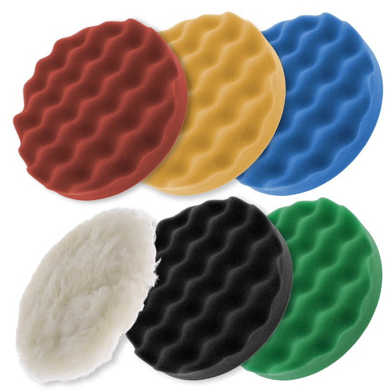 TCP Global 65 Inch Buffing Pads Set  5 Waffle Foam Buffer Pads  1 Wool Pad for Orbital Buffers DA Polish Pad for Paint Correction Polishing Kit for Auto  Boat Gelcoat Detailing