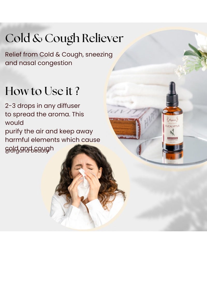 Eucalyptus Essential Oil For Cold and Cough, Hair Growth, and Steam Distilled, 100% Pure & Natural 50 ml