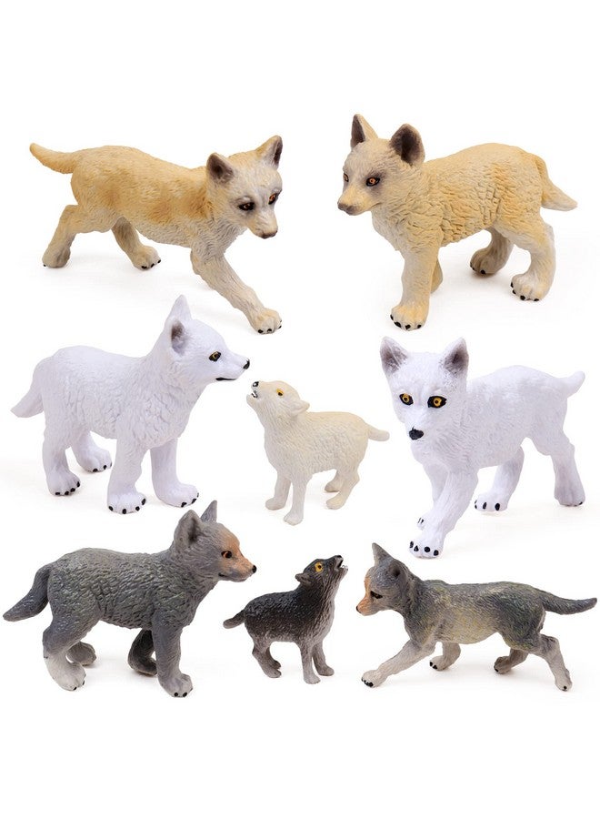RESTCLOUD 8Pcs Wolf Cub Toy Figure Set Baby Wolves Animals Figurines - Image 1