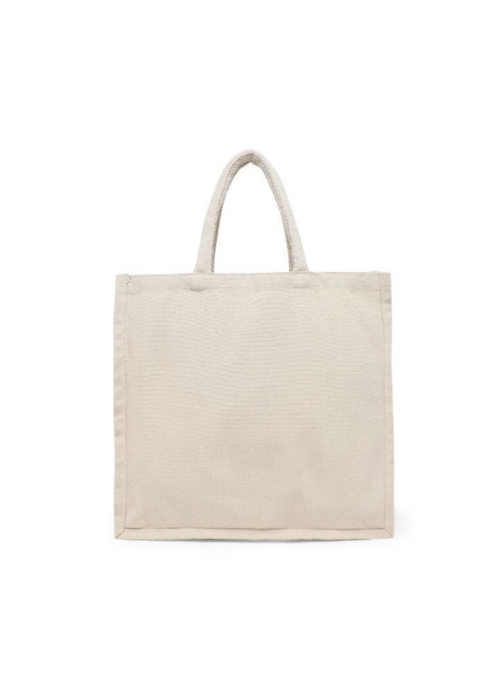 BYFT Canvas 8 Oz Tote Bags with Gusset (Natural) Reusable Eco Friendly Shopping Bag (33.02 x 10.16 x 33.02 Cm) Set of 2 Pcs  - Image 1