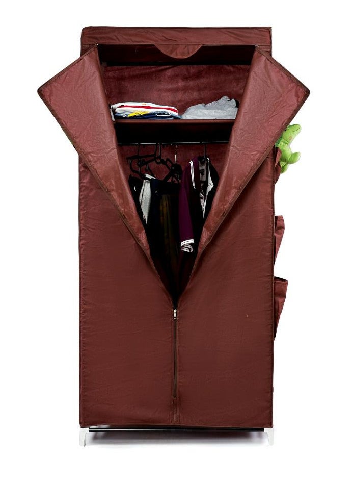 FOLDABLE NON-WOVEN WARDROBE WITH SHELF AND A HANGING BAR AND TWELVE SIDE POCKETS. SIZE 75X50X160 CM - BROWN COLOR - pzsku/Z3A37C856A58109649A0BZ/45/_/1715506320/271f3f8f-f177-4945-9677-bfeb40dffaed