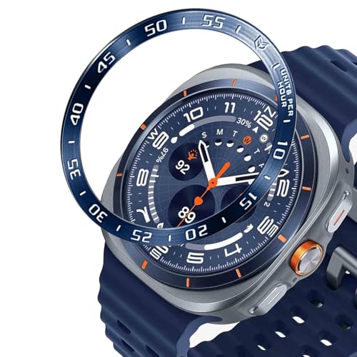 DEALELE Bezel Cover Compatible with Samsung Galaxy Watch Ultra 47mm (2025/2024), Time Scale Stainless Steel Metal Bezel Ring Adhesive Cover Anti Scratch Protector Accessory, Blue - Brushed - Image 1